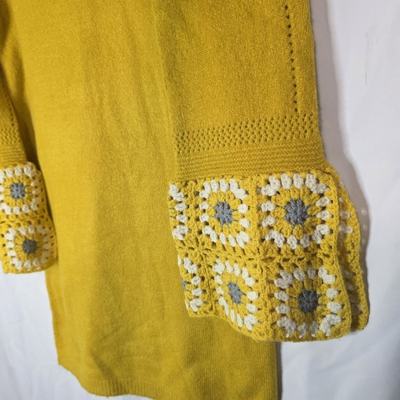 Yellow Crochet Hippie Bell Sleeve Knit Sweater Dress Cozy Cottagecore Boho M - Picture 8 of 11